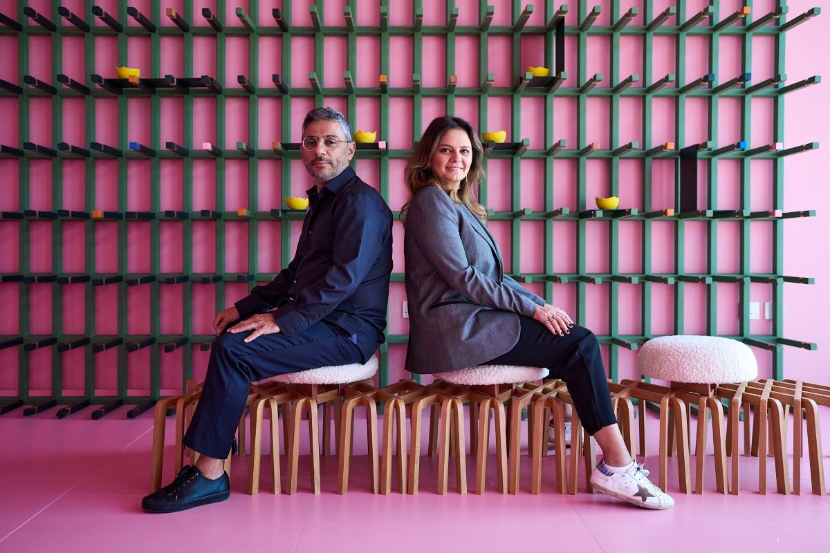 jihad khairallah and nadeen roufael, founders of jka, before a kōzō wall